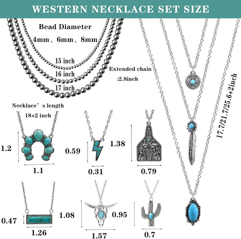 8 Pcs Western Necklaces for Women, Multi-Layered Navajo Pearl Necklace, Triple Turquoise Pendant Necklace, Western Necklaces in Many Different The...
