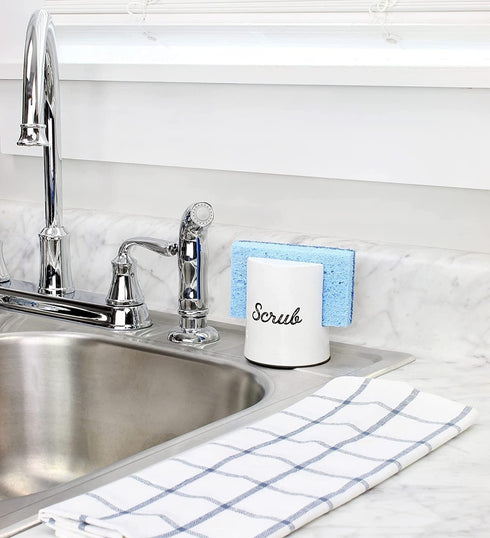 AuldHome Design White Enamel Sponge Holder; Rustic Enamelware Kitchen Sink Accessory...