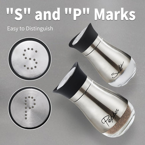 Lonffery Salt and Pepper Shakers Set, Stainless Steel Salt Containers with Glass Bottle for Table, RV, Camp, BBQ, Set of 2...