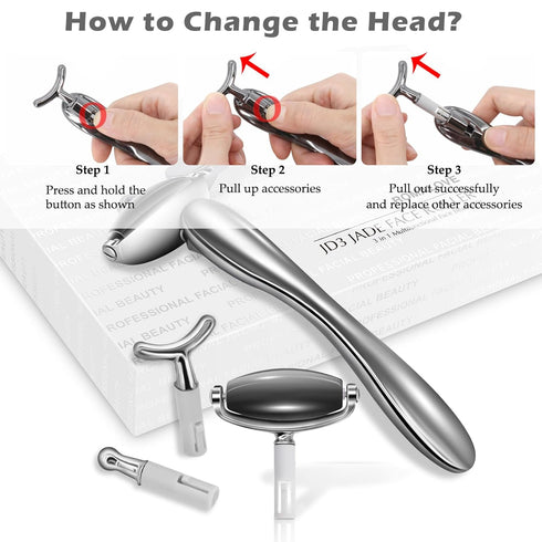 Jade Facial Roller, Jade Face Roller Massager with 3 Interchangeable Heads for Women Routine Skin Care, Reduce Puffiness Wrinkling Rejuvenate Skin...