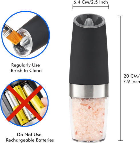 Gravity Electric Pepper and Salt Grinder Set, Battery Operated Pepper Mill with Blue LED Light, One Hand Operation, Flip to Grind, Adjustable Coar...
