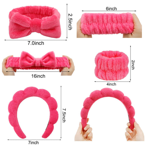 Spa Headband for Washing Face Makeup Headband Skincare Headband Face Wash Headband Rose Red Sponge Hair Band Bow Tie Head Band Wrist Bands for Was...