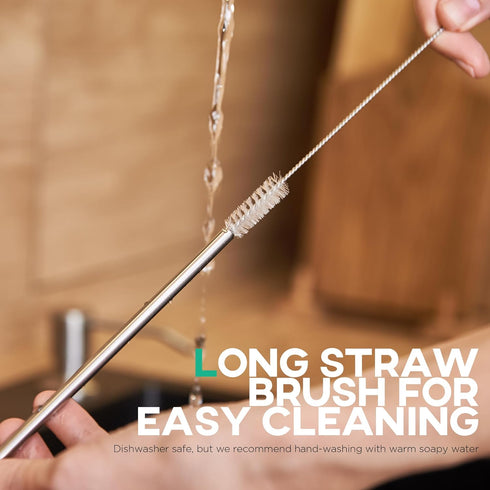 Homestia Stainless Steel Straw, 10.5'' Food Grade Reusable Metal Drinking Straws with 1 Cleaning Brush and Carry Pouch for Smoothie, Milkshake, Co...