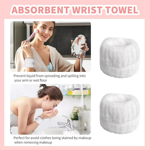 WSYUB Spa Headband and Wristband Set, Face Wash Headband, Makeup Skincare Headband Wrist Bands for Washing Face, White...