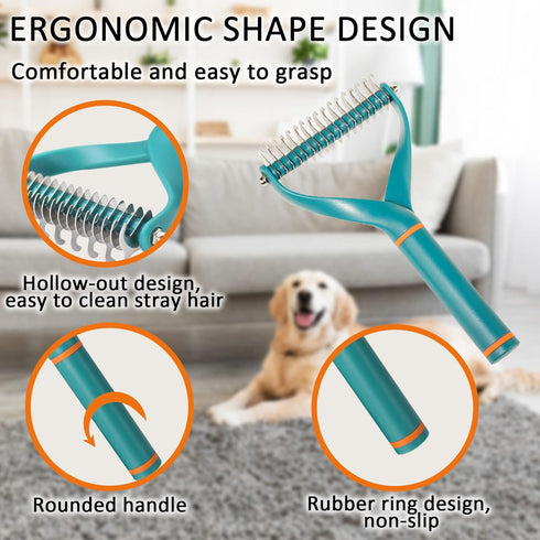Pet Dog Cat Brush for Shedding and Dematting - Grooming Brush Double Sided Undercoat Rake Comb for Long Short Hair Dogs and Cats -Green...