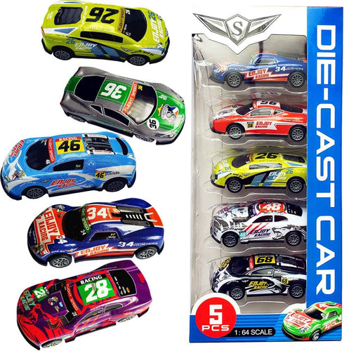 Pull Back Racing Cars Die cast Race Car Vehicles,3 Inch Metal Friction Powered Car Toys for Toddlers, Set of 5 (Racing Cars)...