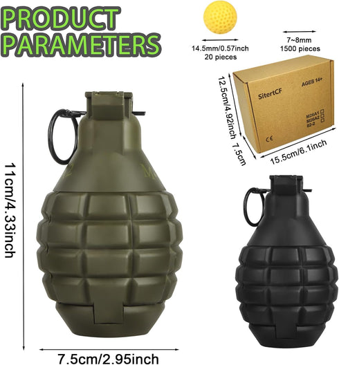 Tactical Toy-Grenade for CS Battle Game,2Pcs Fall Resistant Refillable Fun Impact,Pull Ring Grenade Toy with 20 Foam Ammo for 14+ Outdoor Sport...