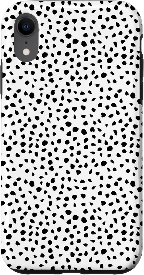 iPhone XR Popular Dalmatian Pattern, White w Brush Stroke Black Spots Case...