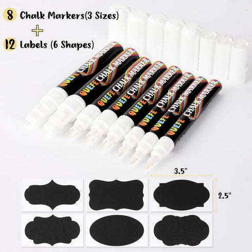 QUEFE 8pcs Chalk Markers, 3mm 6mm 10mm Liquid Chalk Markers Dry Erase Marker Pens for Blackboard, Chalkboard Markers with Reversible Tip and Chalk...