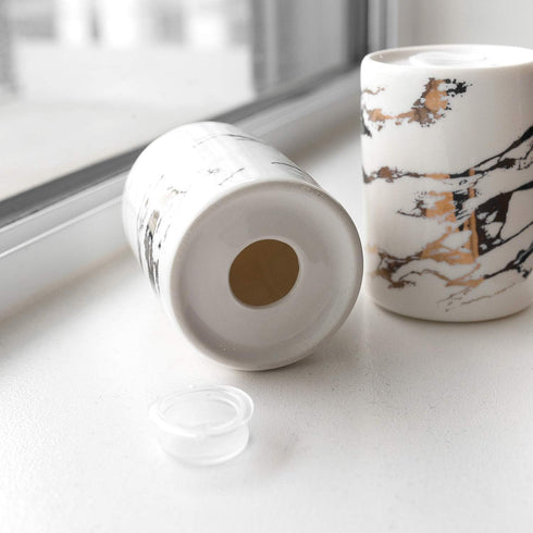 Gold Ceramic Salt and Pepper Shakers with Lids - Modern Salt and Pepper Shaker Set...