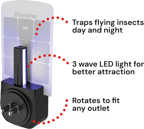 Dynatrap DT3007 Indoor Plug-in Fly Trap for Flies, Fruit Flies, Moths, Gnats, and Other Flying Insects - 1 Black Device + 2 Glue Cards...