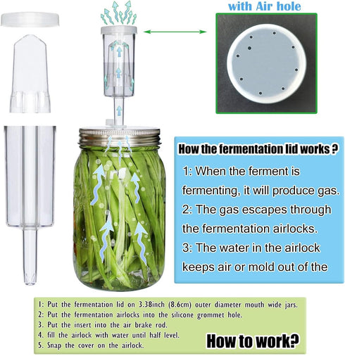 Fermentation Lids, Fermentation Kit- 2 Mason Jars Fermenting Lids, 2 Airlocks for Fermenting, 4 Grommets, Fermentation Kit for Making Hot Sauce Pi...