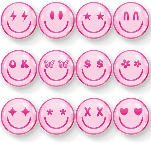 Whaline 12Pcs Pink Smile Face Resin Refrigerator Magnets Pink Preppy Decorative Fridge Magnetic Stickers Cute Locker Magnets for Kitchen Dishwashe...