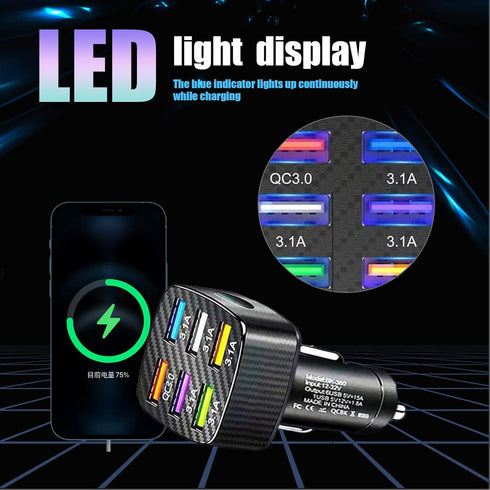 Ajxn Pack-1 Car Charger Adapter, 6 USB Multi Port Fast Charger, QC3.0 USB Fast Charger, Universal for Most Cell Phones, iPhone (Black)......