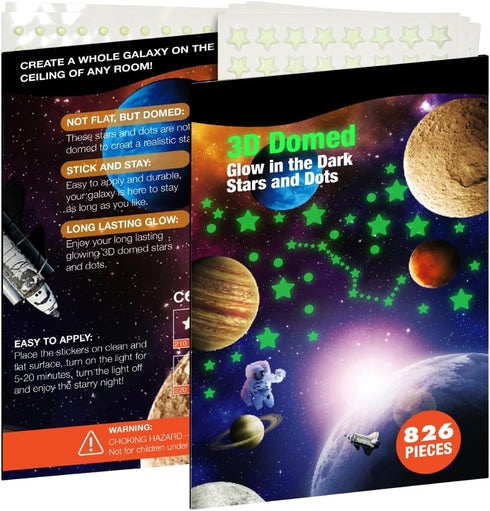 Realistic Tiny 3D Domed Glow in The Dark Stars, 826pcs Glow Dots and Stars, Adhesive Glow Stars for Kids Bedroom,Luminous Stars Stickers Create a ...