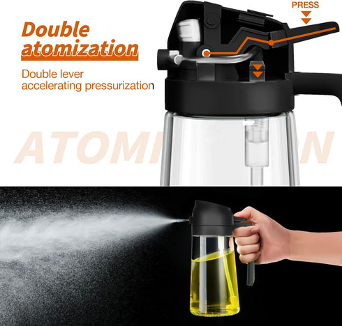 Oil Sprayer for Cooking, 2 in 1 Olive Oil Dispenser Bottle for Kitchen, 16oz/470ml Premium Glass Oil Bottle, Food-grade Oil Mister for Air Fryer, ...