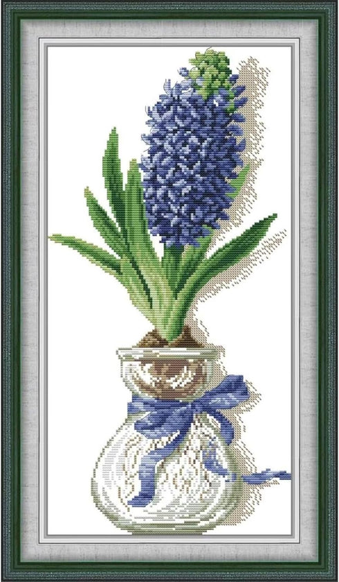 CROSSDECOR Cross Stitch Kits for Adults Full Range of DIY Stamped Cross Stitch Kits Blue Hyacinth Pattern for Gift and Home Decor 14CT 2 Strands 1...