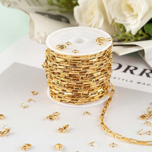 KYUNHOO 16.4 Feet/5M Gold Plated Box Chain Bulk Stainless Steel Jewelry Making Chains 3MM Thin Square Link Jewelry Chains for Necklace Bracelet DI...