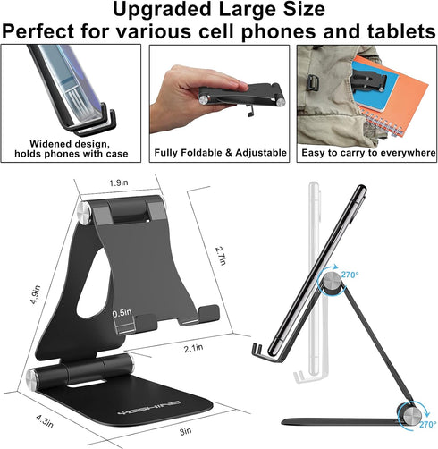 YOSHINE Cell Phone Stand, Upgraded Phone Stand for Desk, Adjustable Tablet Stand, Foldable Portable Aluminum Phone Holder, Cradle, Dock for All iP...
