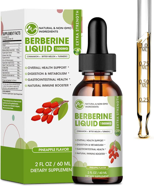 Berberine Supplement Liquid Drops, Berberine 1500mg with Ceylon Cinnamon, Turmeric, Resveratrol, Bitter Melon, & More-10X Extra Strength Vegan Sup...