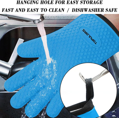 Heat Resistant Silicone Gloves for Cooking, Grilling, and BBQ Non-Slip Grip, Five-Finger Design with Inner Cotton Layer - Perfect for Handling Hot...