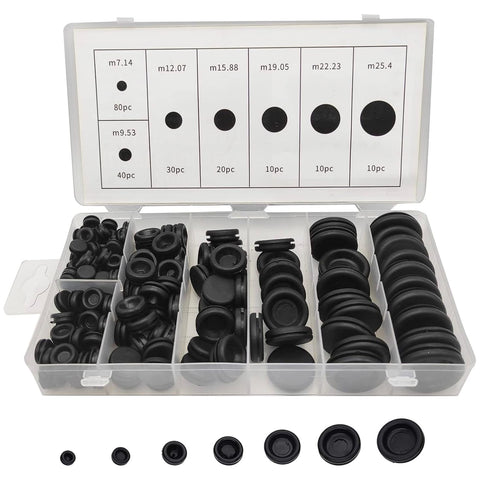 200Pcs 7 Sizes Rubber Grommet Assortment Kit, Firewall Hole Plug Set Electrical Wire Gasket Solid Hole Plugs Assortment Set for for Wire Plug, Cab...
