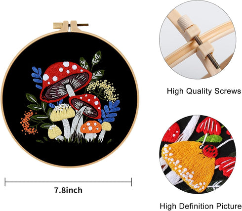 HVEST Mushroom Embroidery Kit for Beginners Adults, 3 Sets Floral Plant Cross Stitch Kits Embroidery Patterns Needlepoint Kits for Kids DIY Embroi...
