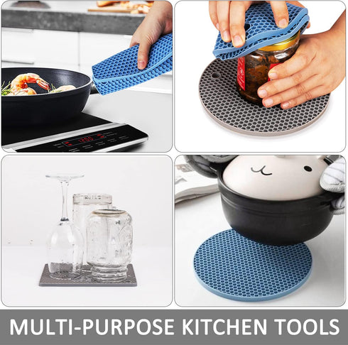 Trivets for Hot Dishes, 4 Pack Silicone Hot Pads Pot Holders for Kitchen, Non-Slip Heat Resistant Silicone Mat for Countertops, Spoon Rest, Multip...