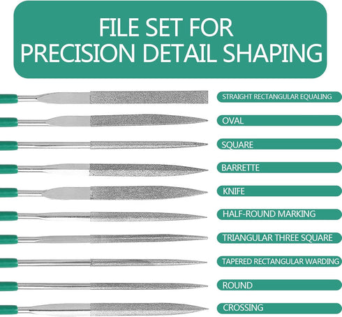 Millousong Hand File Set,Diamond Needle Files 6.3' /10 Shapes for Metal,Plastic,Wood,3D Printer Basic Suite for home and office with box...