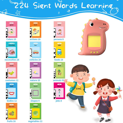 Kids Toddler Talking Flash Cards with 224 Sight Words, Interactive Toddler Learning Toys with Clear Pronunciation for 3-8 Year Olds, Speech Therap...