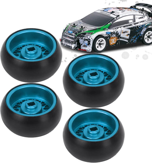 4PCS RC Car Drift Wheel Hub Tire Aluminum Alloy Tyres Rubber Tire RC Car Upgrade Parts for WLtoys K989 1/28 RC (Blue)...