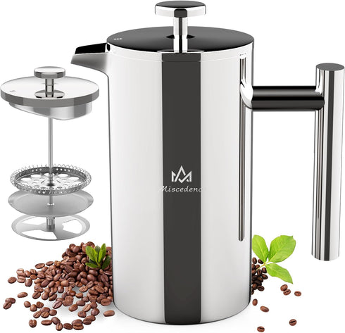 French Press Coffee Maker,Double Wall Vacuum Insulated 304 Stainless Steel coffee press for Home, Camping and Office...