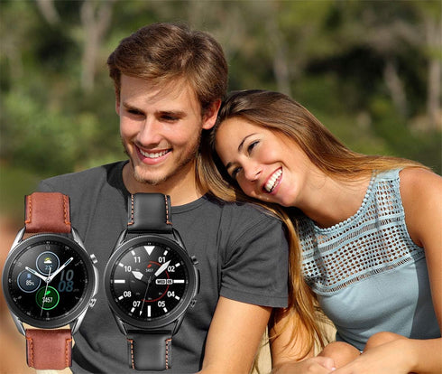 Galaxy Watch 3 45mm Bands 2 Pack, Compatible with Samsung Band, Width 22mm Leather, for Men Women Quick Release Smart Straps Unisex Size(Black+Bro...