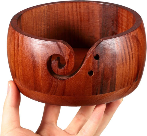Udefineit Wooden Yarn Bowl Holder for Crocheting, 6.3x3.3" Craft Knitting Bowl with Holes, Handmade Wood Yarn Storage Bowl, Yarn Holder Dispenser ...