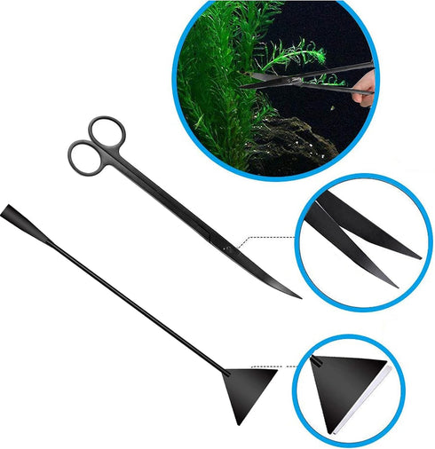 Aquarium Scissor Tweezers Spatula Tool - 4 in 1 Stainless Steel Aquatic Plants Aquascaping Tools Set for Fish Starter Kits & Aquariums Tank(Black)...