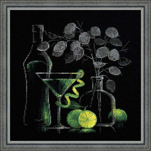 RIOLIS 1240 - Still Life with Martini - Counted Cross Stitch Kit 11.75" x 11.75" Zweigart 14 ct. Black AIDA 12 Colors...