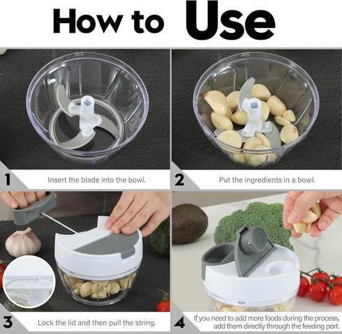 Ourokhome Vegetable Chopper Manual Food Processor, Kitchen Mini Portable Hand Pull String Garlic Mincer Onion Chpper Cutter with Feeding Inlet for...
