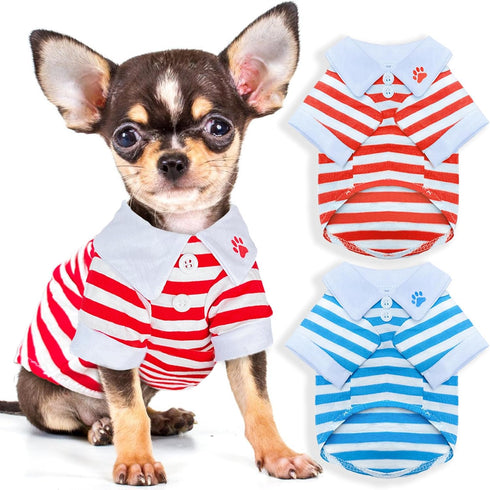 2 Pieces Dog Shirts for Small Dogs Boy Girl Stripe Dog Clothes Spring Summer Chihuahua Yorkie Clothes Soft Pet T-Shirt Extra Small Dog Clothes Pup...