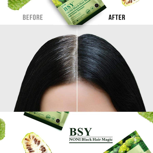 BSY Noni Black Hair Magic Hair color shampoo (20ml x 5 Sachets)| Ammonia Free Hair Colour for men|Natural Black Permanent Hair Dye Shampoo for wom...