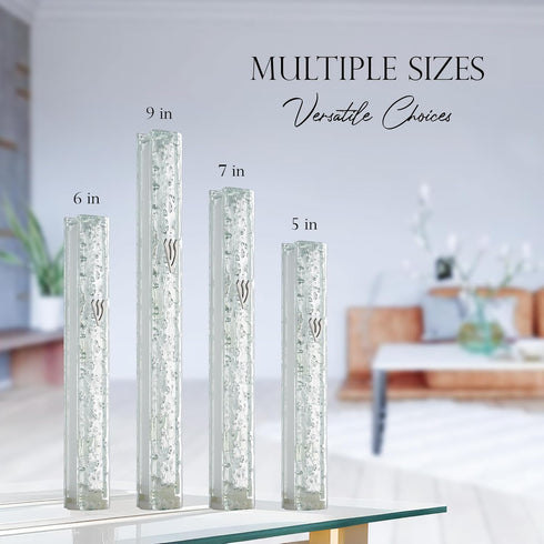 Modern Glass Mezuzah Case For Door With Non-Kosher Scroll Shatterd Glass Design Waterproof Mezuza Cover Home Blessing and Protection...