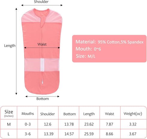 LAT Baby Sleep Sacks Cotton Breathable Swaddle Blankets for Summer 0-3 3-6 Months Baby Transition Sleep Bag (Pink, Medium)...