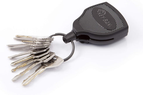KEY-BAK SUPER48 Locking Retractable Keychain, Durable Polycarbonate Case, Leather Belt Loop, and Oversized Split Ring, Black...