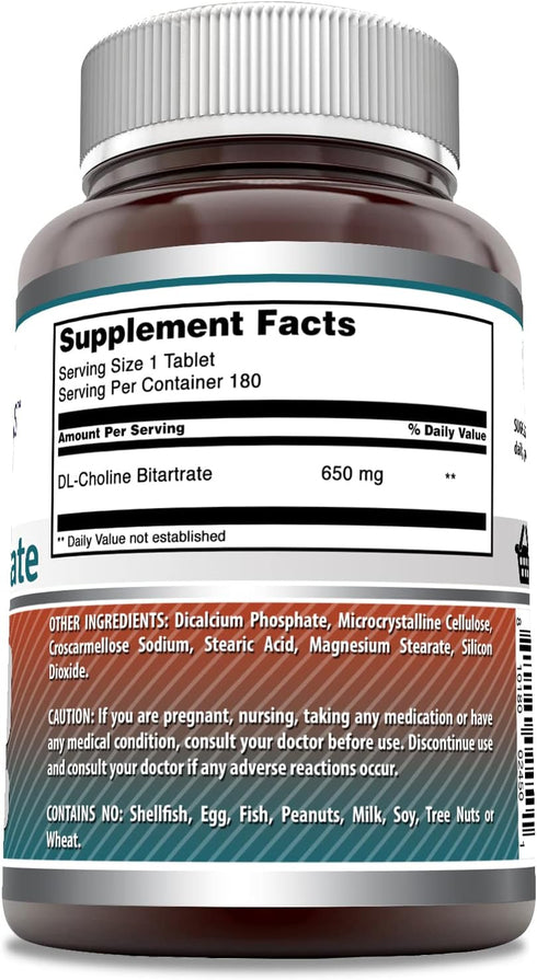 Amazing Formulas Choline Bitartrate Supplement | 650 Mg | 180 Tablets | Non-GMO | Gluten-Free | Made in USA...