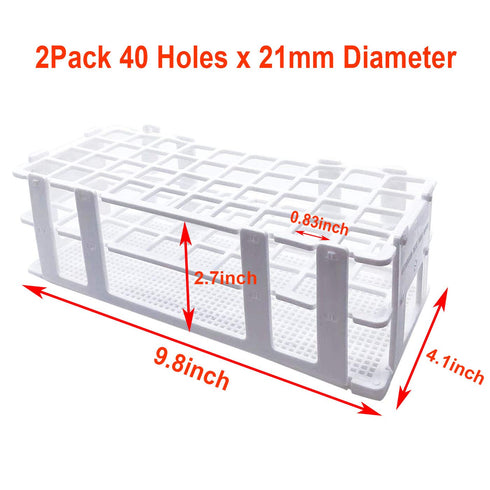 Plastic Test Tube Rack 2 Pack White 40 Holes Lab Test Tube Rack Holder for 21mm and Below The Test Tubes, Detachable, White...