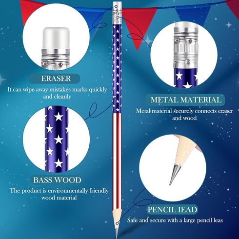 American Flag Pencils Wooden Patriotic Pencils for 4th of July USA Independence Day Parades Party Favors School Office Supplies (72 Pieces)...