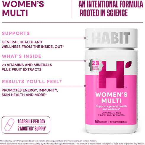 HABIT Womens Multi Supplement (60 Capsules) - New Look, Supports General Health & Wellness, 23 Essential Vitamins and Minerals, Fruit extracts, Fo...