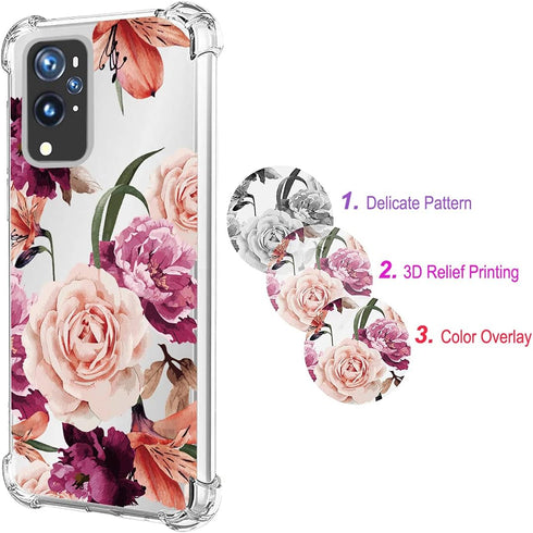 Case for OnePlus 9 Pro Case, OnePlus 9 Pro Case for Girls Women, Clear Floral Soft Flexible TPU Slim Phone Protective Case Cover for OnePlus 9 Pro...