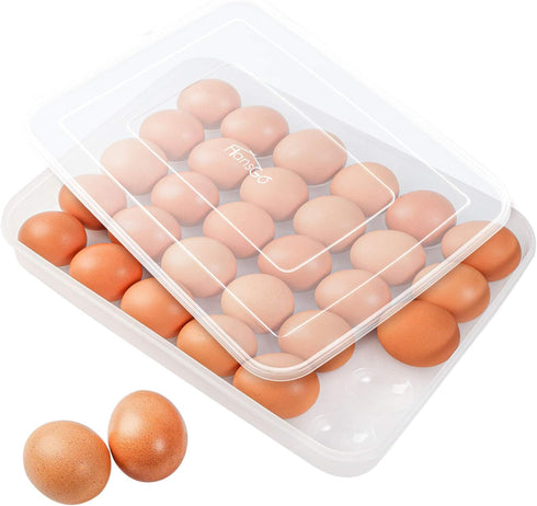 HANSGO Egg Holder for Refrigerator, Deviled Egg Tray Carrier with Lid Fridge Egg Dispenser Egg Storage Stackable Plastic Egg Containers