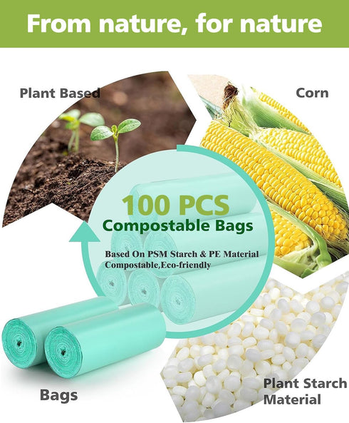 AYOTEE 100% Compostable Trash Bags, 100 Count Small Compost Bags 1.3 Gallon, 5-6L Small Trash Bags Compostable Bags for Kitchen Compost Bin, Meeti...