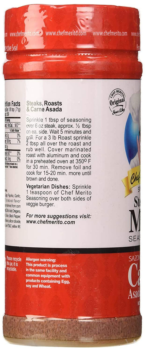 Chef Merito Steak & Meat Seasoning Powder Carne Asada & Bistec 14 oz, Pack of 2 | Chicken Nuggets, Thighs, Steak Seasoning, Grilled, Meat Seasonin...